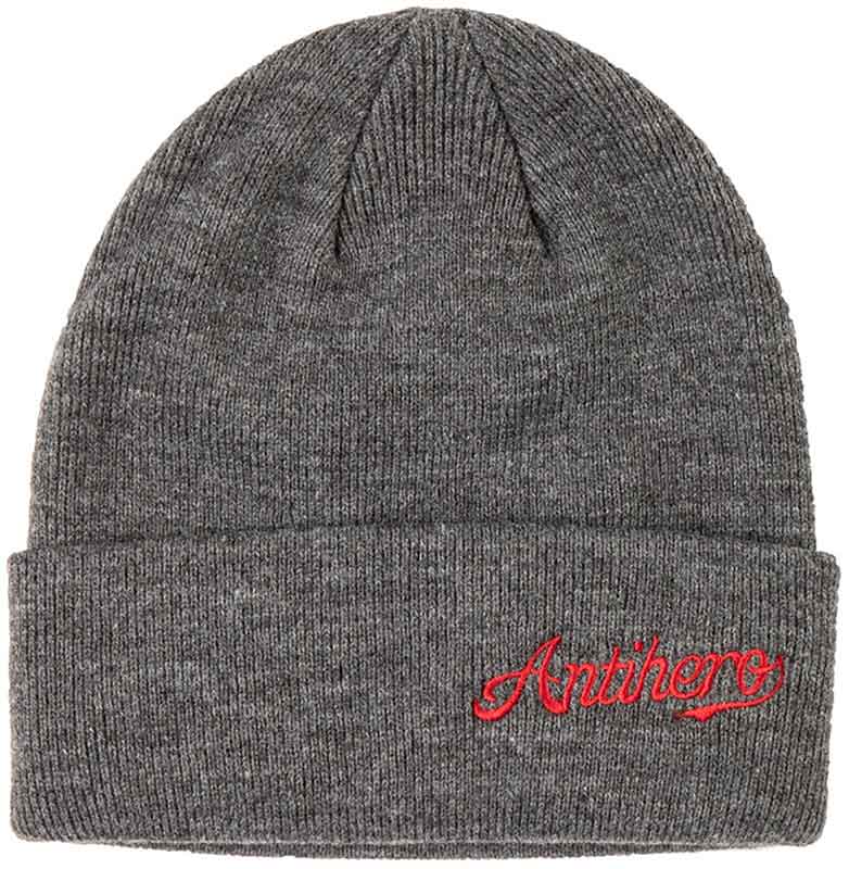 Anti Hero Script Cuff Beanie Charcoal Red  Anti Hero   