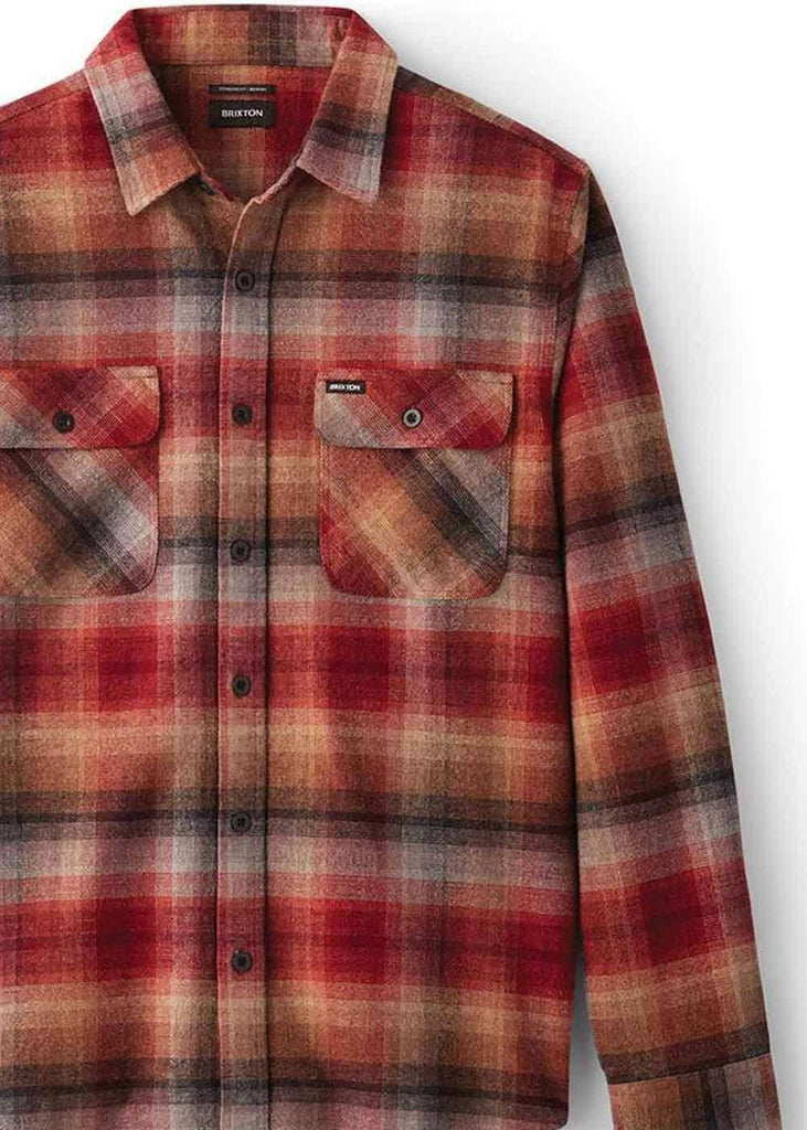 Brixton Bowery Flannel Shirt Dark Brick  Brixton   