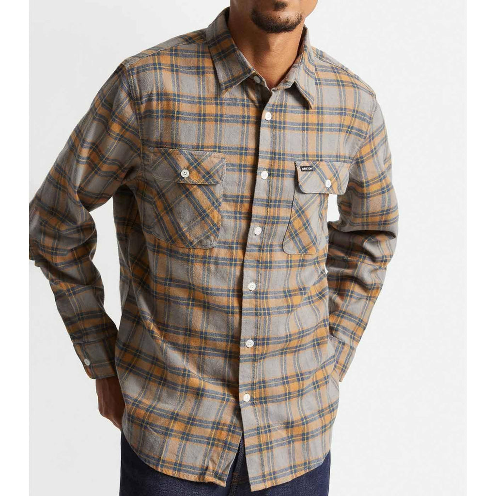 Brixton Bowery X Flannel Shirt Heather Grey  Brixton   