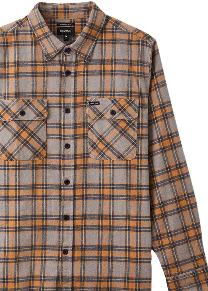 Brixton Bowery X Flannel Shirt Heather Grey  Brixton   