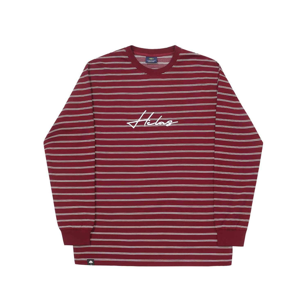 Hélas Rayure Longsleeve T-Shirt Burgundy White  Helas   