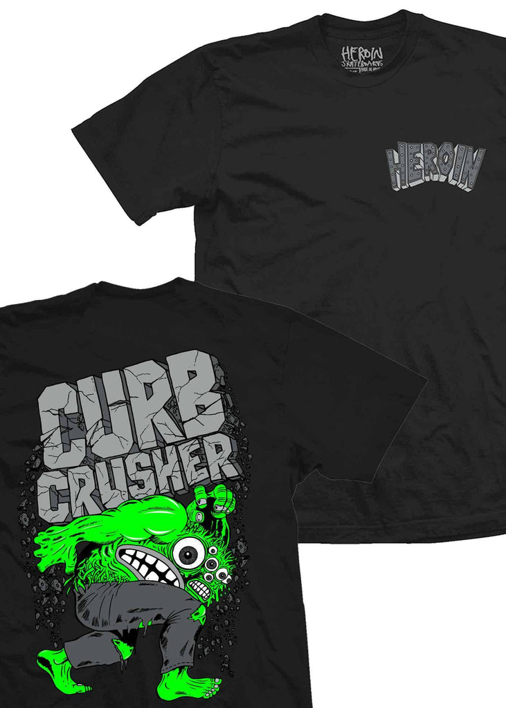 Heroin Curb Crusher T-Shirt Black  Heroin Skateboards   