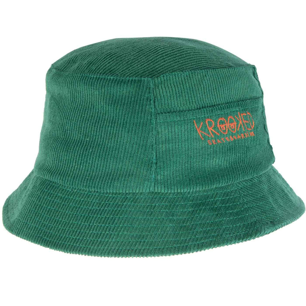 Krooked Eyes Cord Bucket Hat Dark Green Red  Krooked   