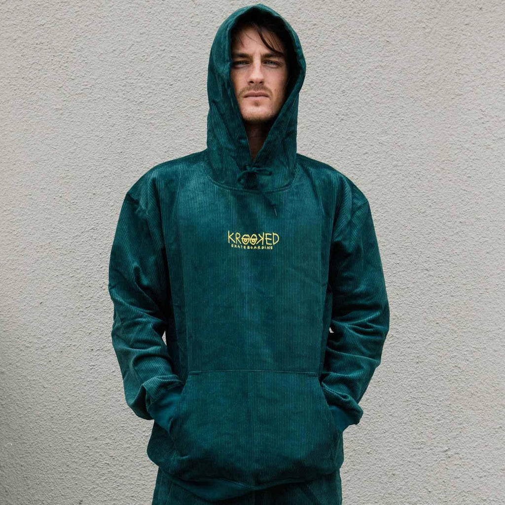Krooked Eyes Hooded Cord Sweatshirt Dark Green Yellow  Krooked   