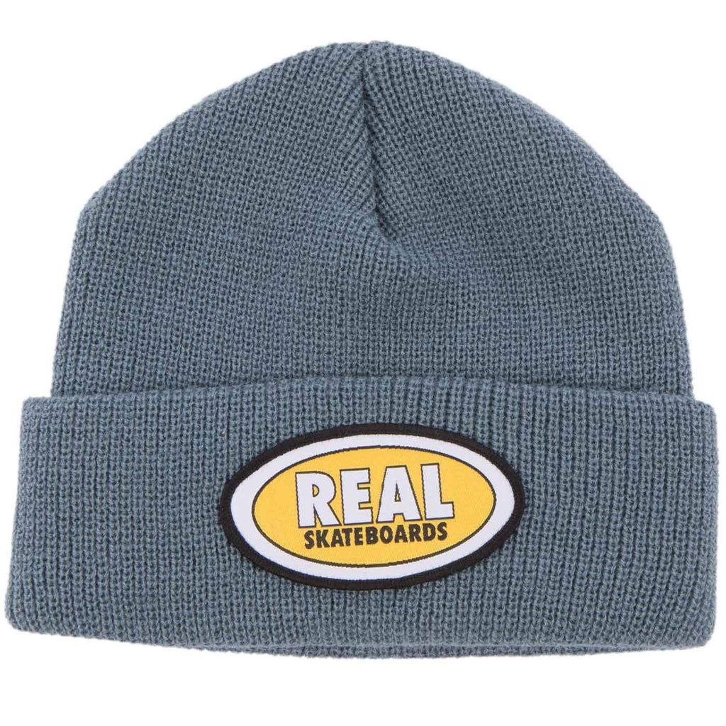 Real Oval Cuff Beanie Slate Blue Yellow  Real   