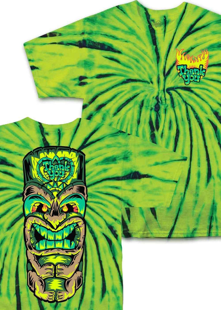 Thank You Tiki Tie Dye T-Shirt Green  Thank You   