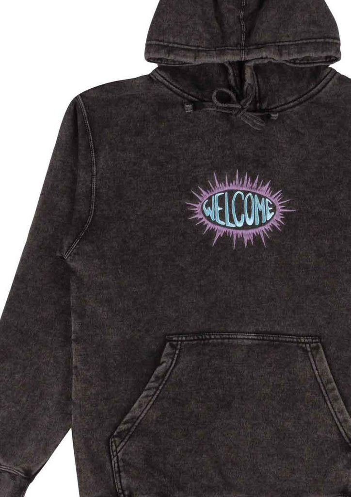 Welcome Burst Mineral Wash Hooded Sweatshirt Black  Welcome   