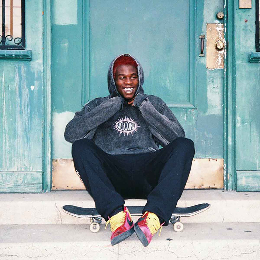 Welcome Burst Mineral Wash Hooded Sweatshirt Black  Welcome   