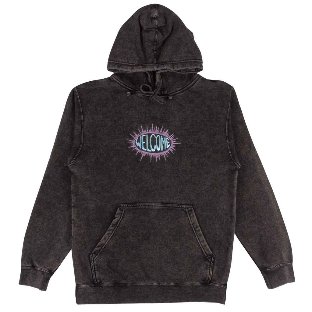 Welcome Burst Mineral Wash Hooded Sweatshirt Black  Welcome   