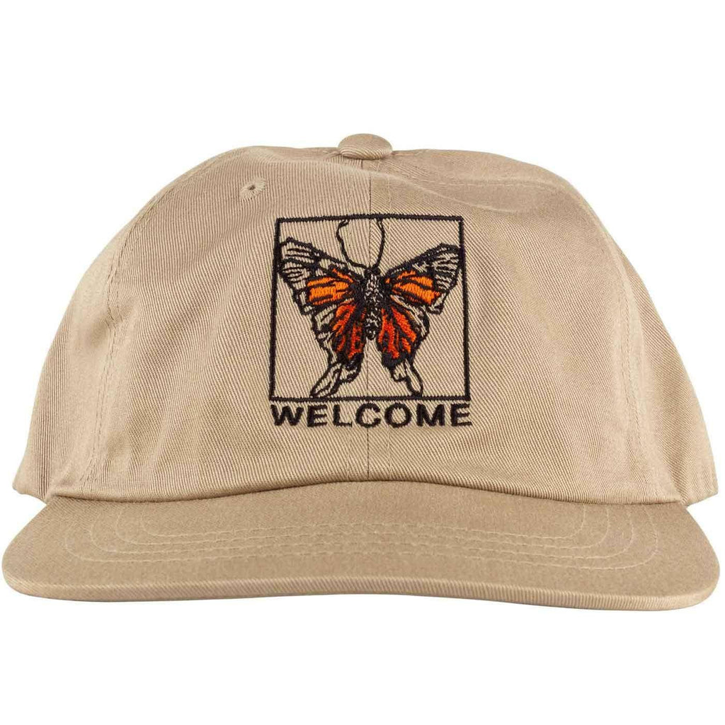 Welcome Butterfly Unstructured Snap Back Cap Khaki  Welcome   