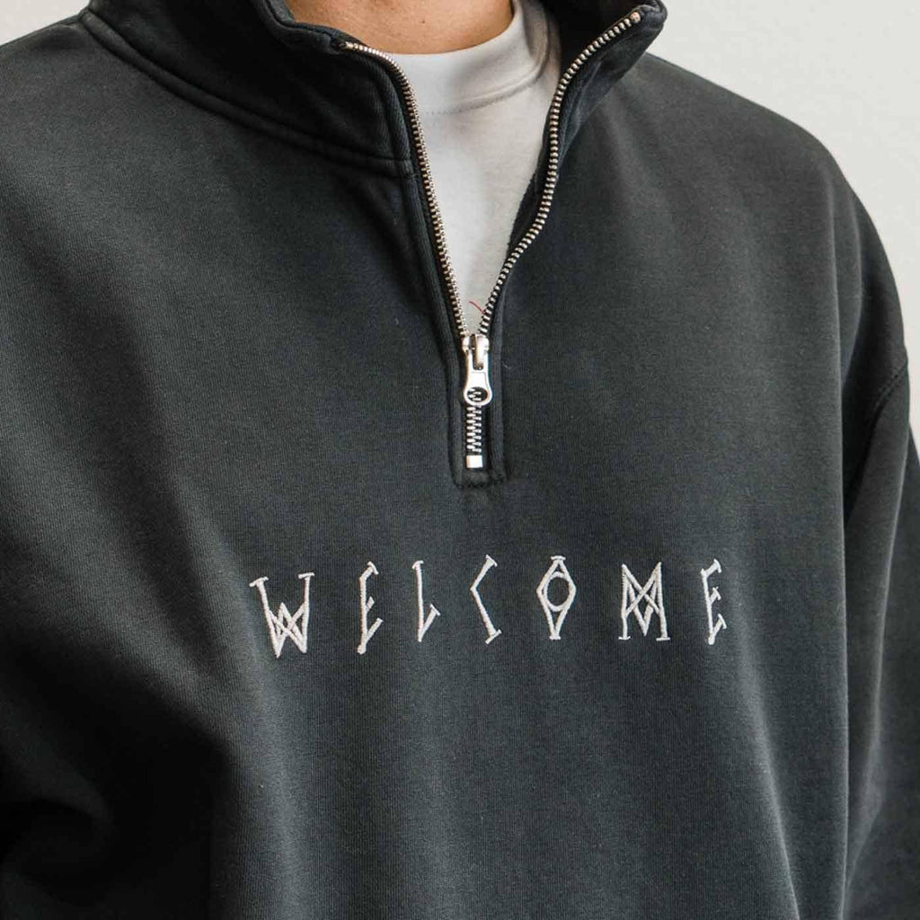 Welcome Eclipse Garment Dyed 1/4 Zip Sweater Black  Welcome   