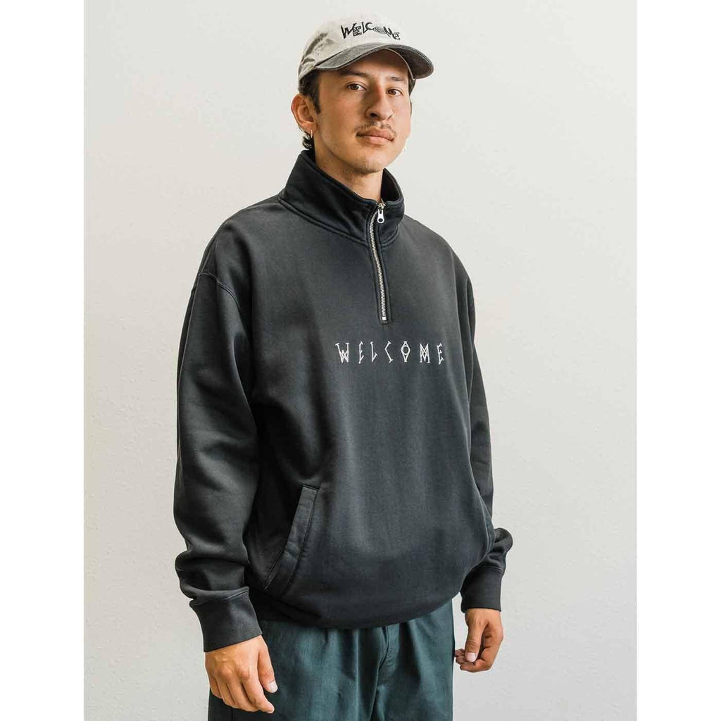 Welcome Eclipse Garment Dyed 1/4 Zip Sweater Black  Welcome   