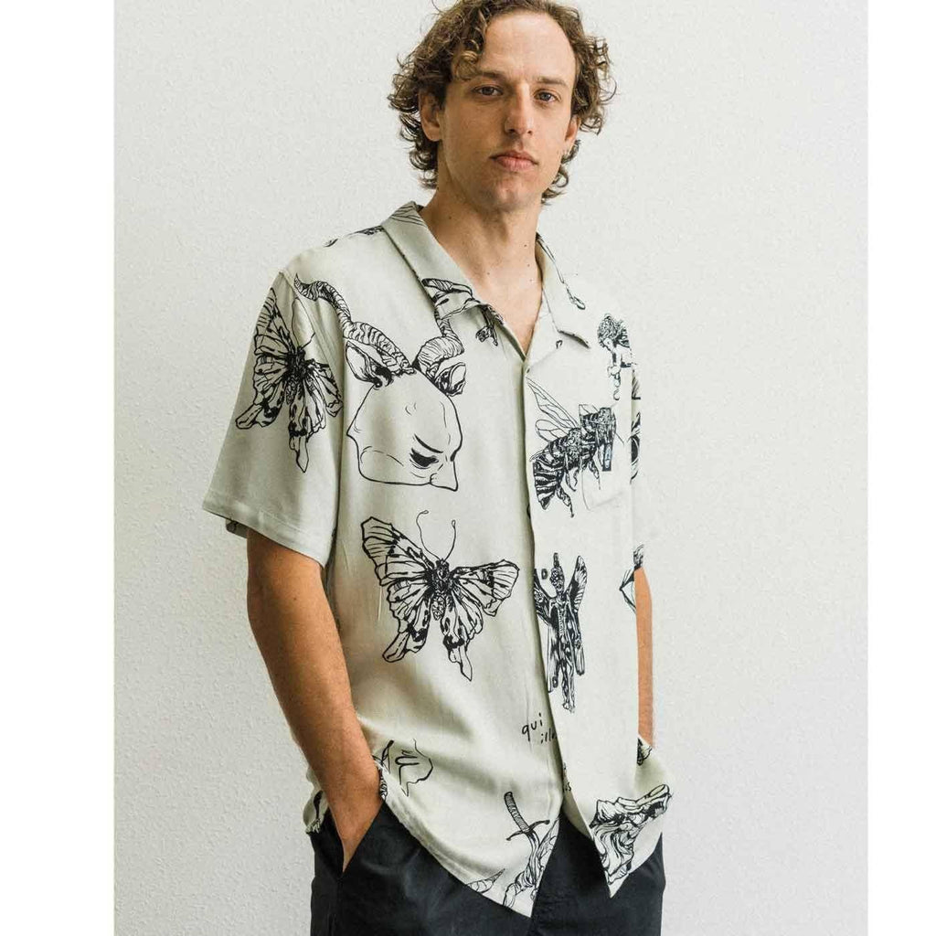 Welcome Ephemera Rayon Button Down Shirt Putty  Welcome   