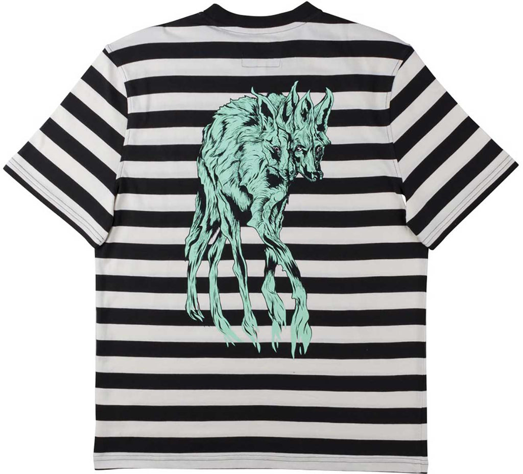 Welcome Maned Woof Striped Tee Black Bone Teal  Welcome   