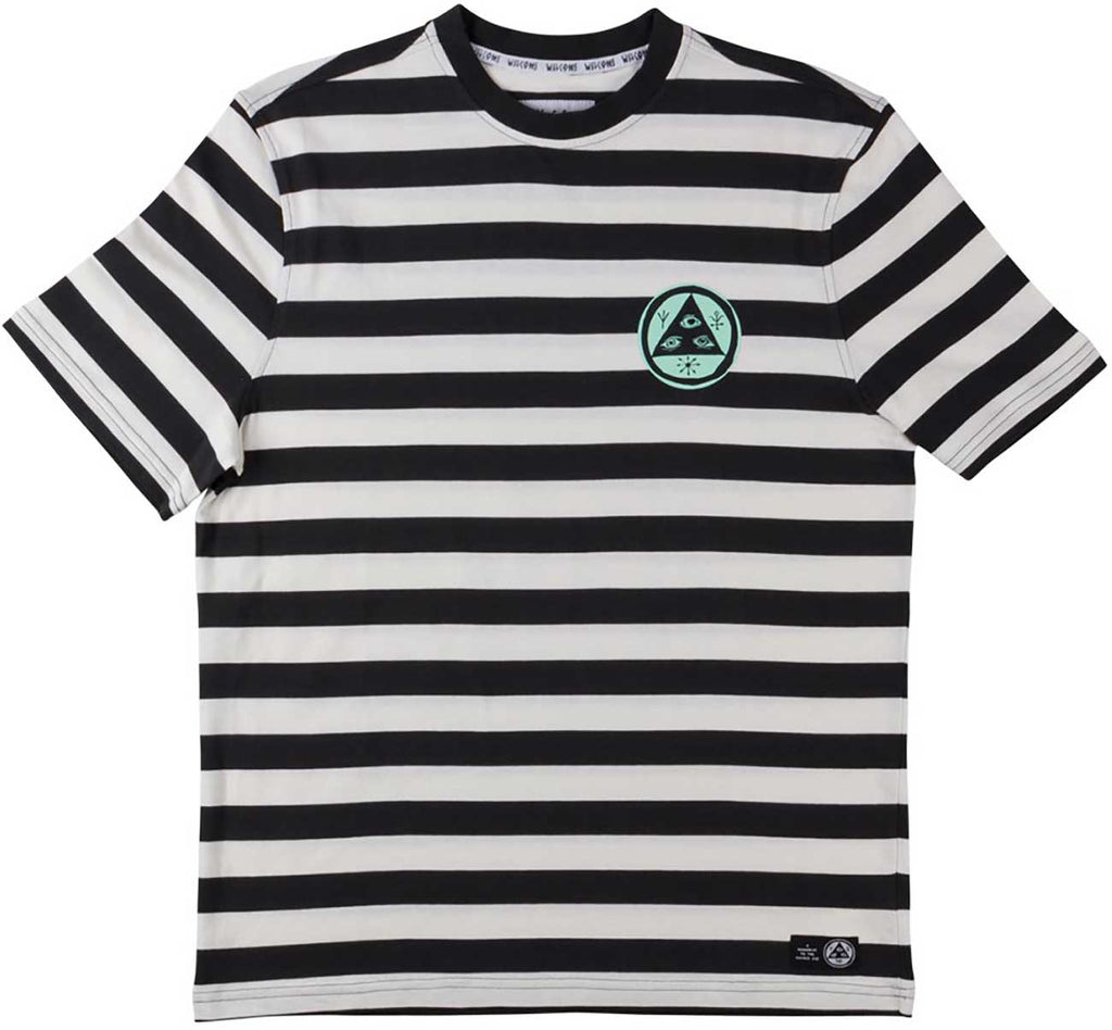 Welcome Maned Woof Striped Tee Black Bone Teal  Welcome   