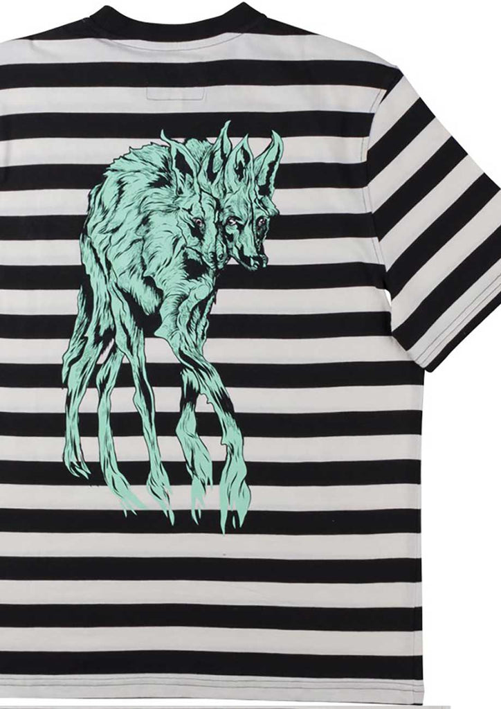 Welcome Maned Woof Striped Tee Black Bone Teal  Welcome   