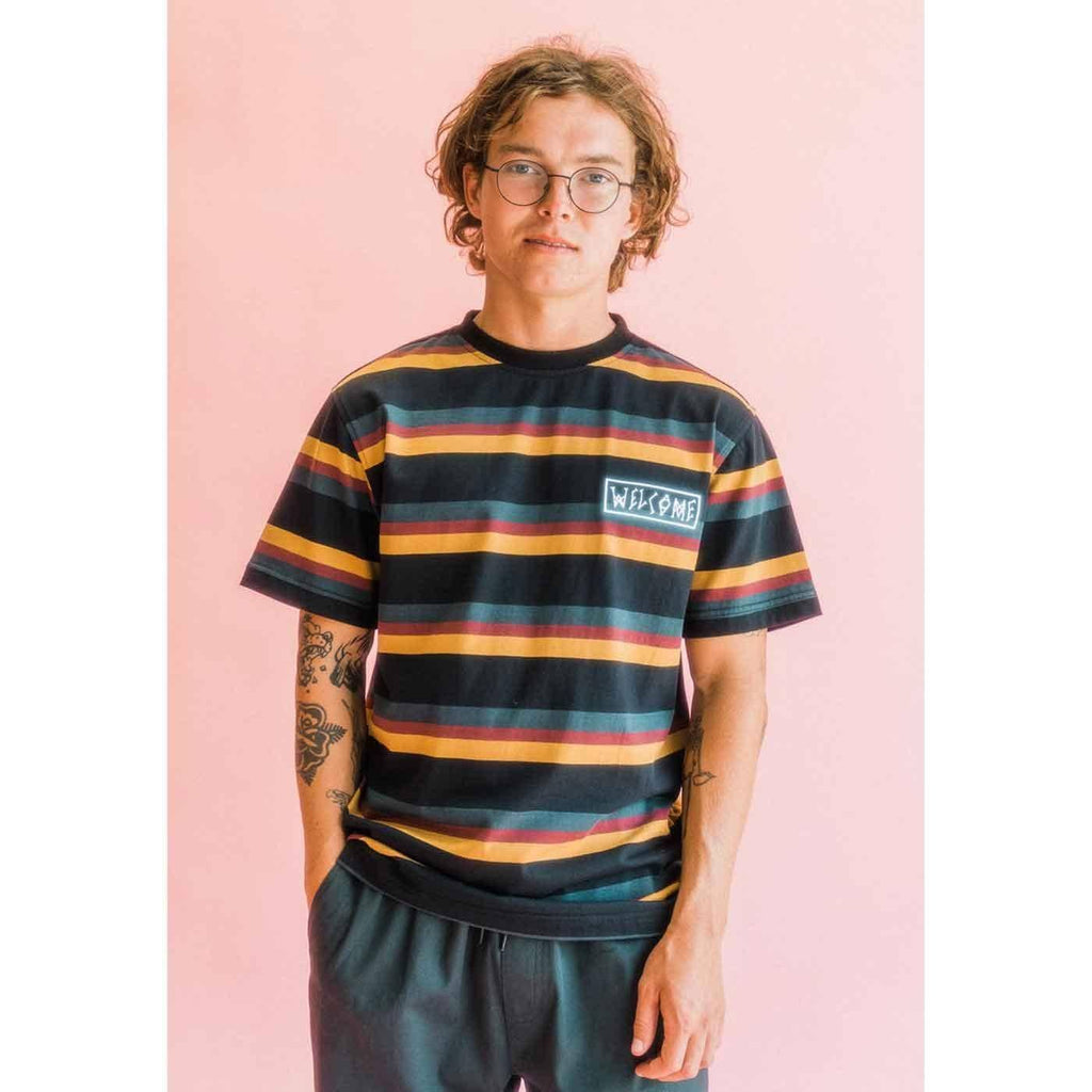 Welcome Medius Yarn Dyed Striped T-Shirt Black  Welcome   