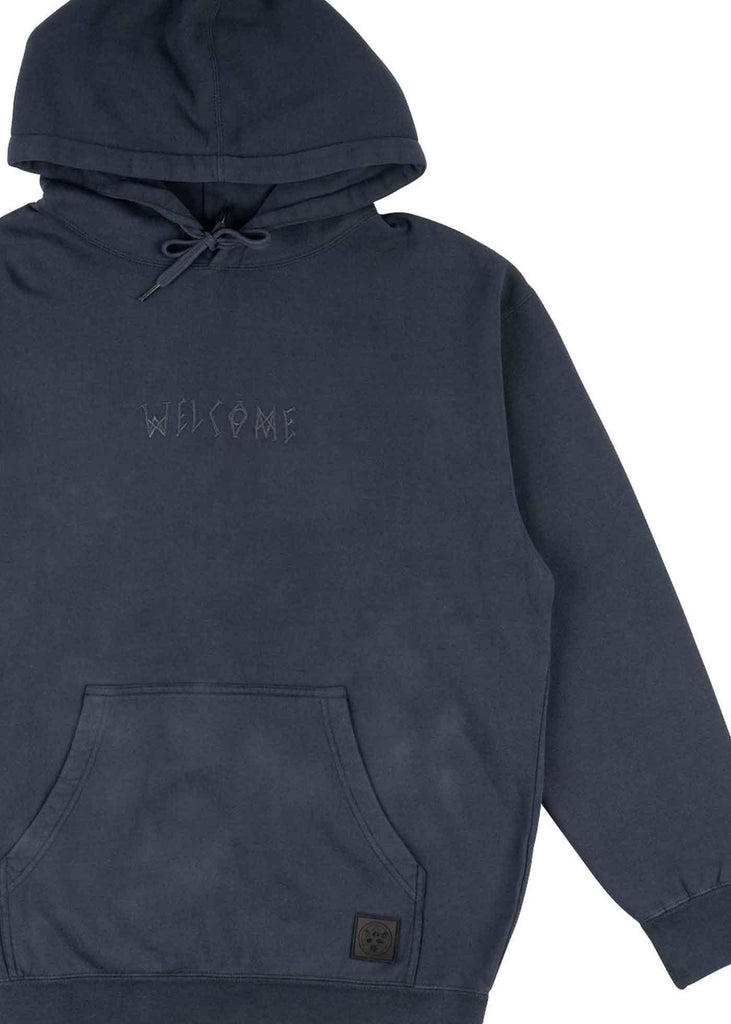 Welcome Scrawl Garment Dyed Hoodie Carbon  Welcome   