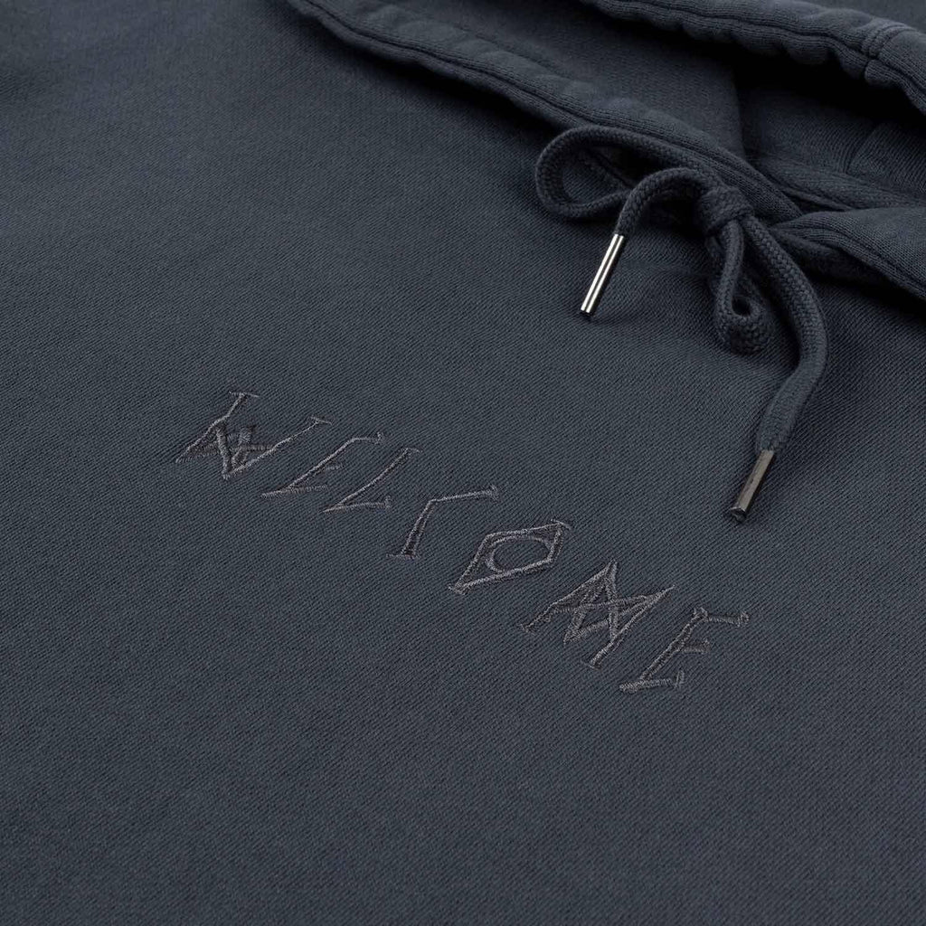 Welcome Scrawl Garment Dyed Hoodie Carbon  Welcome   