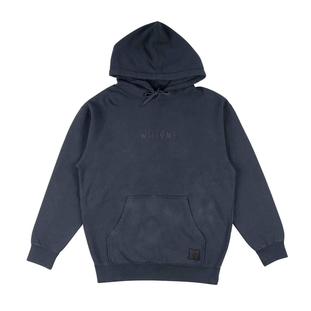 Welcome Scrawl Garment Dyed Hoodie Carbon  Welcome   