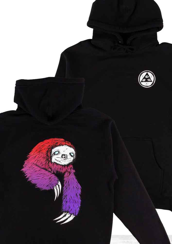 Welcome Sloth Hooded Sweatshirt Black Red Purple  Welcome   