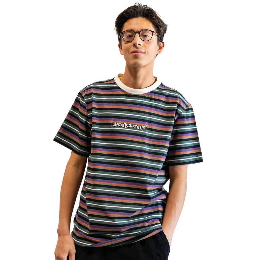 Welcome Surf Stripe Knit T-Shirt Forest  Welcome   