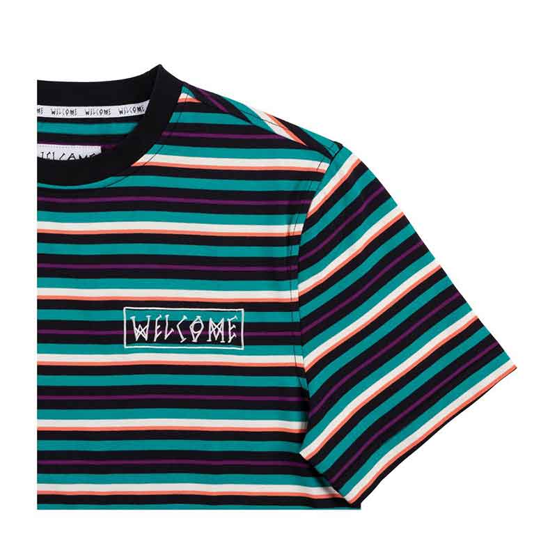 Welcome Surf Stripe Knit T-Shirt Teal Black Bone  Welcome   