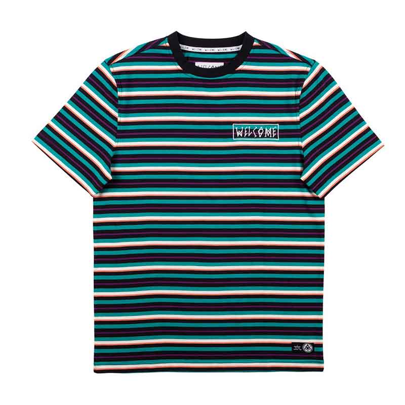 Welcome Surf Stripe Knit T-Shirt Teal Black Bone  Welcome   