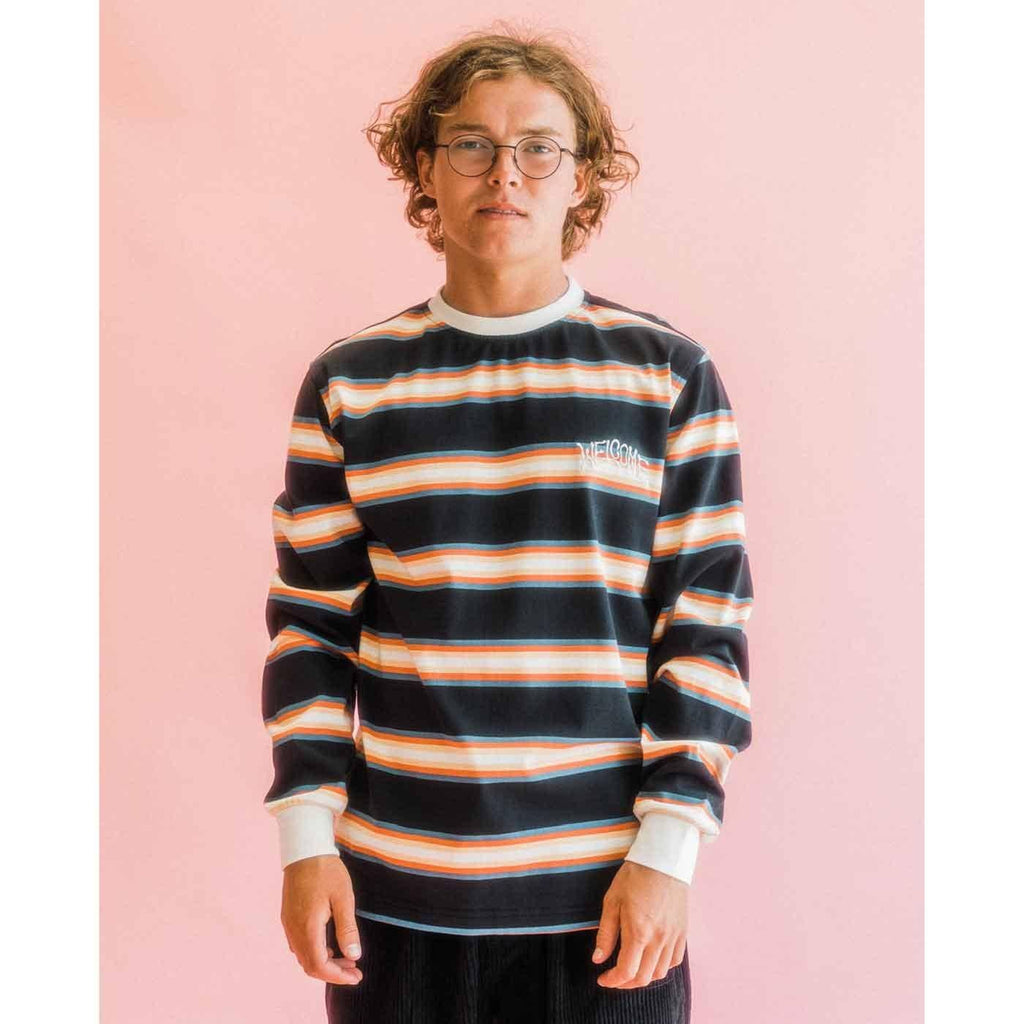 Welcome Thelema Striped Longsleeve Knit T-Shirt Black  Welcome   